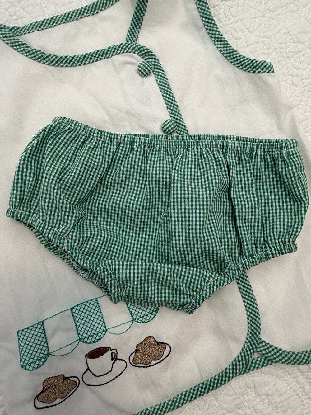 Cafe Du Monde Inspired Baby Outfit 18M New Orleans Beignet Gingham Bloomer Set